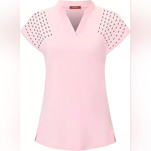 Pink V Neck Golf Polo Cut Out Short Sleeve Sport Shirt Top Large